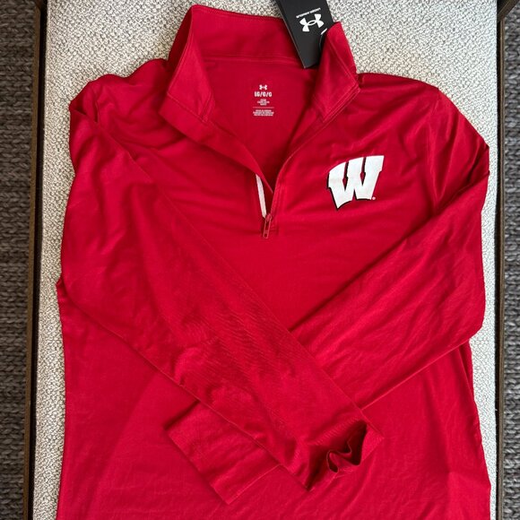 Women's Under Armour Wisconsin Quarter Zip Pullover - Red, Large NWT - Picture 1 of 4